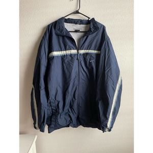 Nike Windbreaker Navy Blue Two Toned Striped Silver Tag Mini Swoosh Zip Up XXL